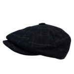 Wool Blend Windowpane Check Tweed Newsboy Flat Cap Classic Traditional Peak 8 Panel Tweed Check Wool Newsboy Cap Retro