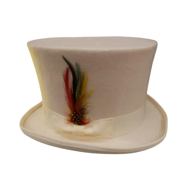 Handmade England Pure Wool Top Hat for Men Satin Lined Topper Hat Mens Tophat Christmas Costume Cap, Wool felt Top Hats for Men | Removeable Feather, High Crown & with Satin lining