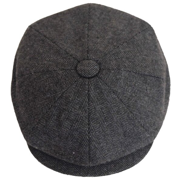Men’s Hand Woven Dark Grey Wool Newsboy Cap 8 Panels Herringbone Flat Hat Classic Grey Brown Wool Herringbone Newsboy Cap Heritage Bakerboy