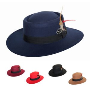 Unisex Fedora Style Boater Hat for Men Women Wide Brim Top Hat Panama Fedora Hats Wide Edge Flat