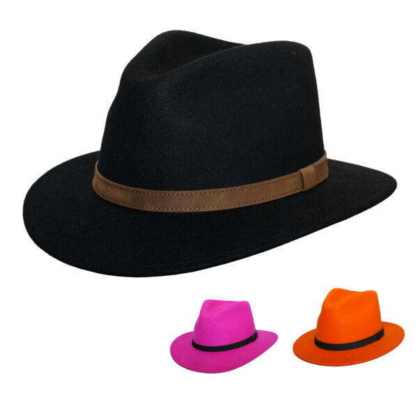 Men’s and Ladies’ Fedora Hat – Wide Brim Wool Felt Fedora – Cowboy Country Style, Classic Wide Brim Fedora Hat Felt Panama Fedora Hats Gentleman Jazz Hat for Beach Party