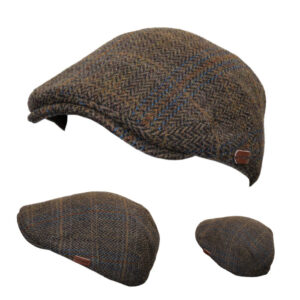 Premium Men’s 100% Pure Wool Brown Flat hat Peak Adjustable Classic Material: 100% Wool
