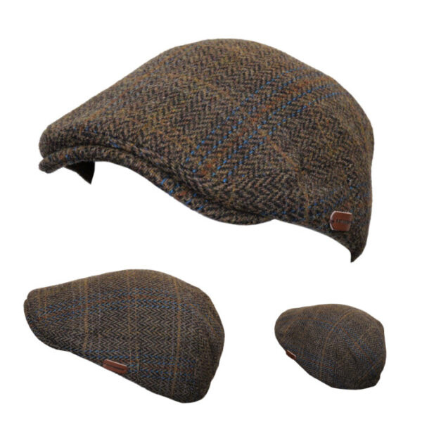 Premium Men’s 100% Pure Wool Brown Flat hat Peak Adjustable Classic Material: 100% Wool