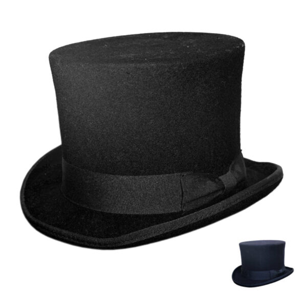 Pure Wool Top Hat for Men Satin Lined Topper Hat Black Mens Tophat Christmas Costume Cap, Wool felt Top Hats for Men | Removeable Feather, High Crown & with Satin lining