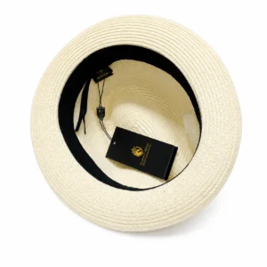 Paper Foldable Straw  C-Crown Trilby HAT Unisex Summar Brim  with Feather Straw Beach Sun Hat Summer Travel Wide Brim ,Adjust Rope inisde Outdoor , Summer Travels - Image 9