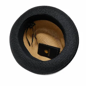 Paper Foldable Straw  C-Crown Trilby HAT Unisex Summar Brim  with Feather Straw Beach Sun Hat Summer Travel Wide Brim ,Adjust Rope inisde Outdoor , Summer Travels - Image 12