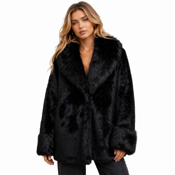 Designer Black Color Style Fur Coat Women Warm Thick Plush Winter Outerwear Faux Jacket Coat for Girls