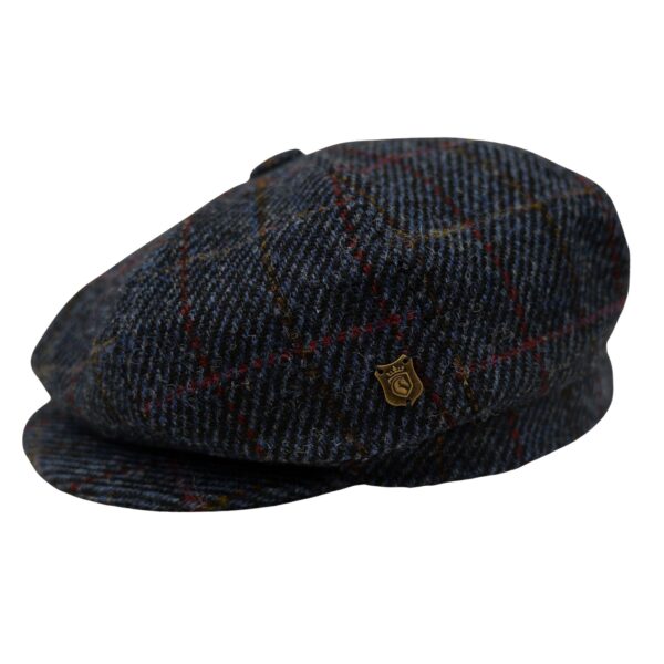Tommy Shelby Harris Tweed Baker Boy Cap British Made Arran Traditional Navy Check Cap 100% Wool in 5 Sizes Outer Hebrides of Scotland