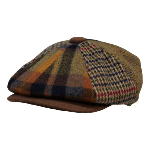 Tommy Shelby Baker Boy Caps Orange + Olive Mix for Men – 100% Wool Check Parten Cap in Plaid Pattern Style Tweed Flat Grand Wool Cap