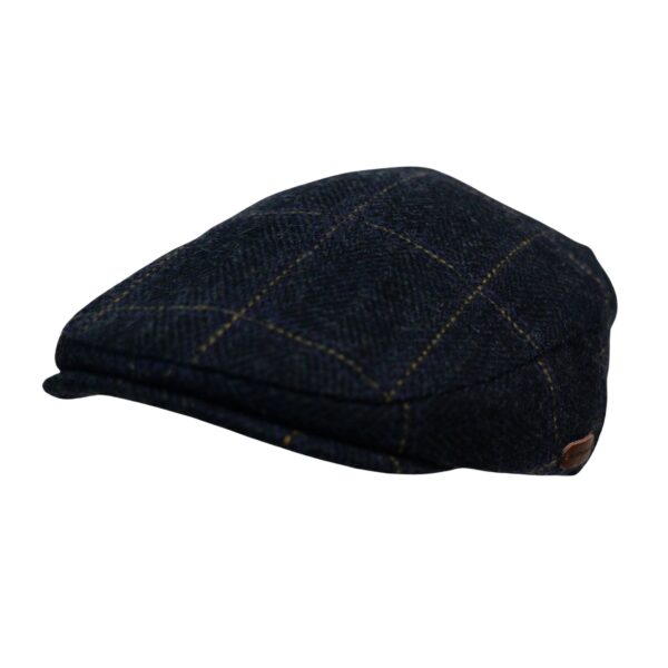 100% Wool Olive and Navy Check Flat Hat Adjustable Cap Premium Lining Designed with a smooth Satin Lining Flat Hat, For all Season