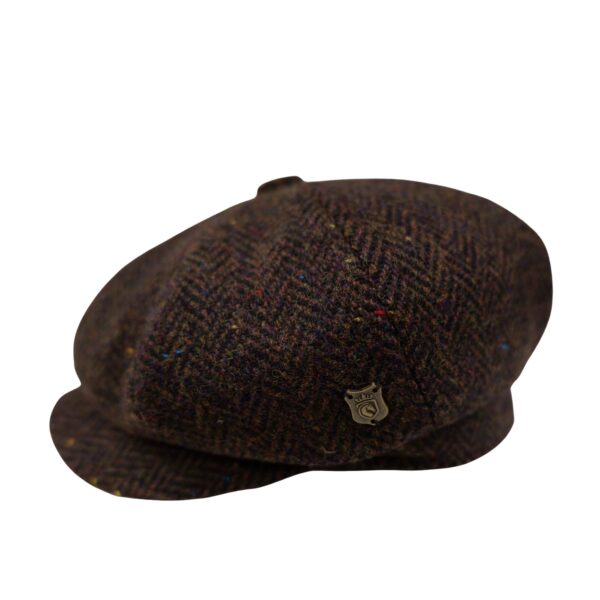 Tweed Baker Boy Cap British Made Arran Traditional Brown Herringbone Cap 100% Wool in 5 Sizes Outer Hebrides of Scotland