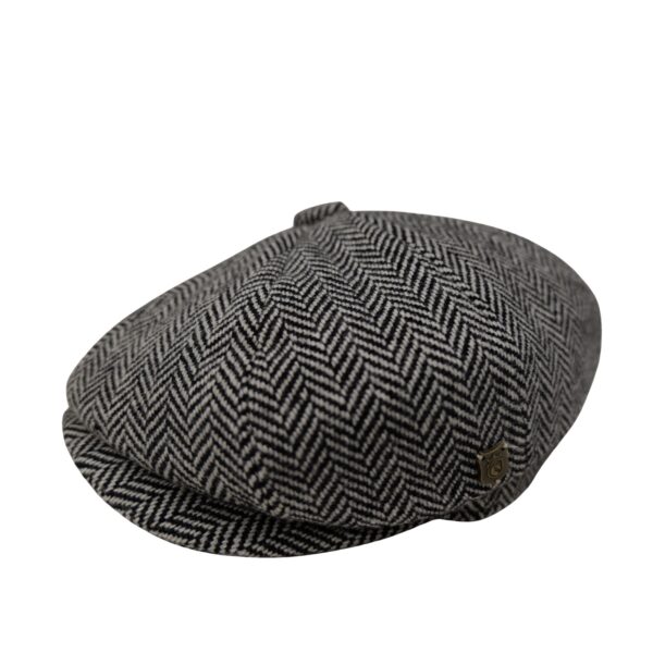 Tweed Baker Boy Cap British Made Arran Traditional Black Herringbone Cap 100% Wool in 5 Sizes Outer Hebrides of Scotland