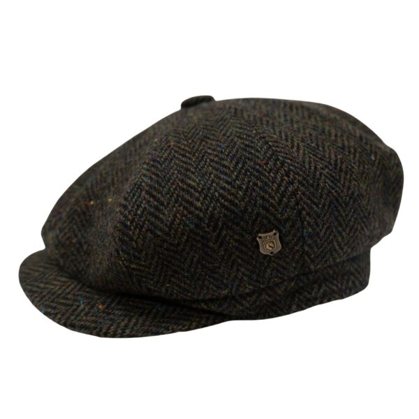 Tweed Baker Boy Cap British Made Arran Traditional Olive Green Herringbone Cap 100% Wool in 5 Sizes Outer Hebrides of Scotland