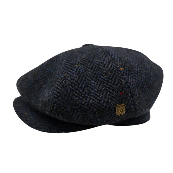 Tweed Baker Boy Cap British Made Arran Traditional Navy Herringbone Cap 100% Wool in 5 Sizes Outer Hebrides of Scotland