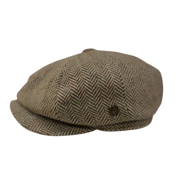 Tweed Baker Boy Cap British Made Arran Traditional Beige Herringbone Cap 100% Wool in 5 Sizes Outer Hebrides of Scotland
