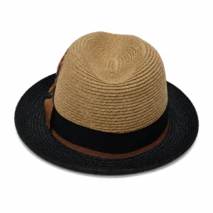 Paper Foldable Straw  C-Crown Trilby HAT Unisex Summar Brim  with Feather Straw Beach Sun Hat Summer Travel Wide Brim ,Adjust Rope inisde Outdoor , Summer Travels - Image 17