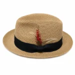 Paper Foldable Straw  C-Crown Trilby HAT Unisex Summar Brim  with Feather Straw Beach Sun Hat Summer Travel Wide Brim ,Adjust Rope inisde Outdoor , Summer Travels