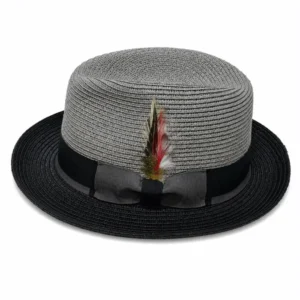 Paper Foldable Straw  C-Crown Trilby HAT Unisex Summar Brim  with Feather Straw Beach Sun Hat Summer Travel Wide Brim ,Adjust Rope inisde Outdoor , Summer Travels - Image 5