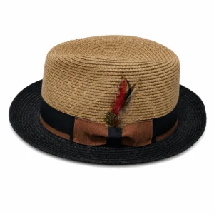 Paper Foldable Straw  C-Crown Trilby HAT Unisex Summar Brim  with Feather Straw Beach Sun Hat Summer Travel Wide Brim ,Adjust Rope inisde Outdoor , Summer Travels - Image 2