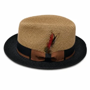 Paper Foldable Straw  C-Crown Trilby HAT Unisex Summar Brim  with Feather Straw Beach Sun Hat Summer Travel Wide Brim ,Adjust Rope inisde Outdoor , Summer Travels - Image 8
