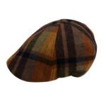 100% Wool 6-Panel  Cap Orange Check Premium British Wax 6-Panel  Flat Cap Unisex Newsboy Hat