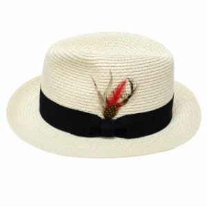 Paper Foldable Straw  C-Crown Trilby HAT Unisex Summar Brim  with Feather Straw Beach Sun Hat Summer Travel Wide Brim ,Adjust Rope inisde Outdoor , Summer Travels - Image 6
