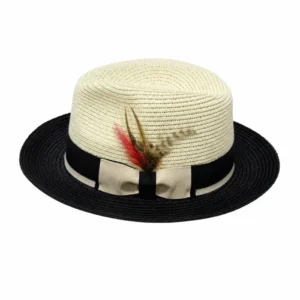Straw Paper Foldable C-Crown Trilby HAT Unisex Summar Brim  with Feather Straw Beach Sun Hat Summer Travel Wide Brim ,Adjust Rope inisde Outdoor , Summer Travels