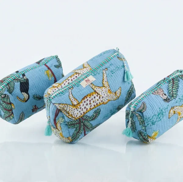 Notting Hill Quilted  Turquoise Tiger Travel Pouch Trio 3 in 1 Classic Modern Style