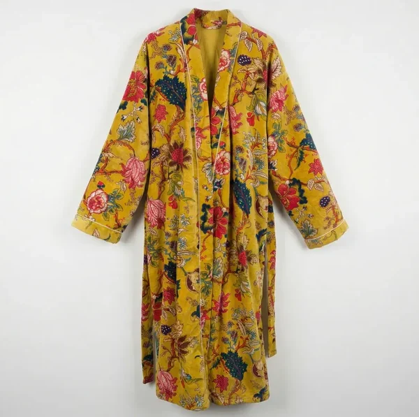 Notting Hill Soft and Comfortable Golden Mustard Orchard Luxe Velvet Robe