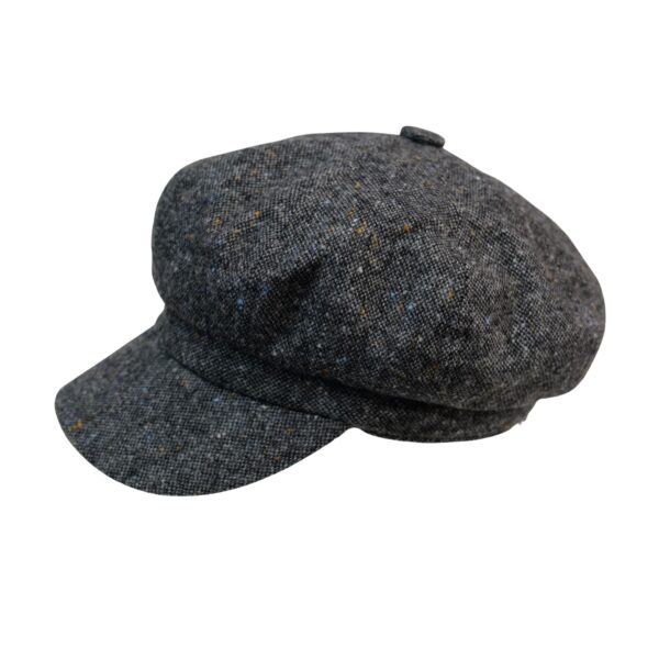 Lady Captain Dark Grey Caps for Women- 100% Wool Newsgirl Cap in Plaid Pattern Style Tweed Flat Cap for Any Occasion and Season
