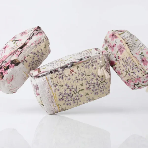 Notting Hill Quilted  Blossom Meadow Quilted Travel Pouch Trio 3 in 1 Classic Modern Style