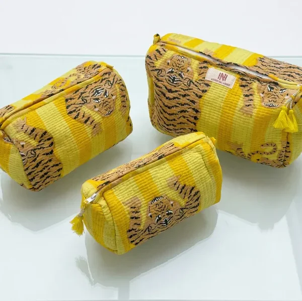 Notting Hill Quilted  Mustard Tiger Quilted Travel Pouch Trio 3 in 1 Classic Modern Style