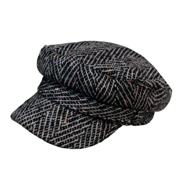 Lady Captain Black Caps for Women- 100% Wool Newsgirl Cap in Plaid Pattern Style Tweed Flat Cap for Any Occasion and Season