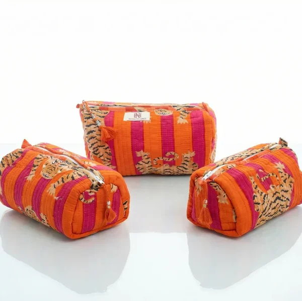 Notting Hill Quilted  Scarlet Tiger Travel Pouch Trio 3 in 1 Classic Modern Style