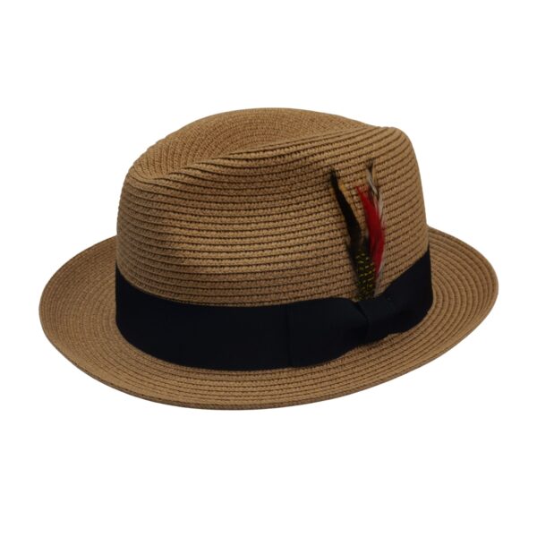 Paper Foldable Straw  C-Crown Trilby HAT Unisex Summar Brim  with Feather Straw Beach Sun Hat Summer Travel Wide Brim ,Adjust Rope inisde Outdoor , Summer Travels