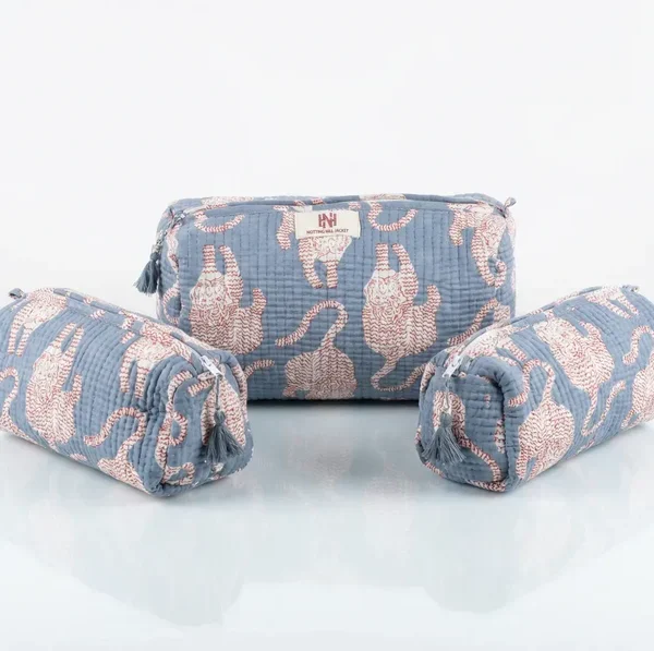 Notting Hill Quilted  Misty Leopard Quilted Travel Pouch Trio 3 in 1 Classic Modern Style