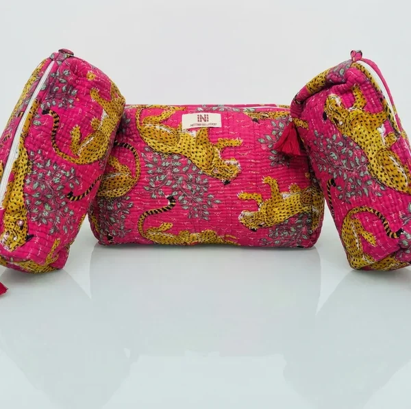 Notting Hill Quilted  Wild Orchid Leopard Travel Pouch 3 in 1