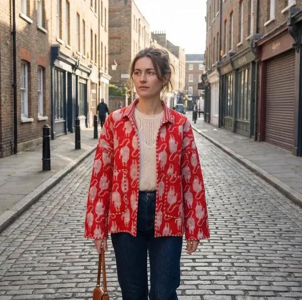 Notting Hill Lightweight, Crimson Crane Quilted Baggy Jacket