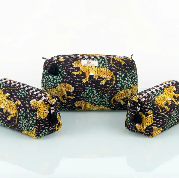 Notting Hill Quilted  Midnight Jungle Quilted Travel Pouch Trio 3 in 1 Classic Modern Style