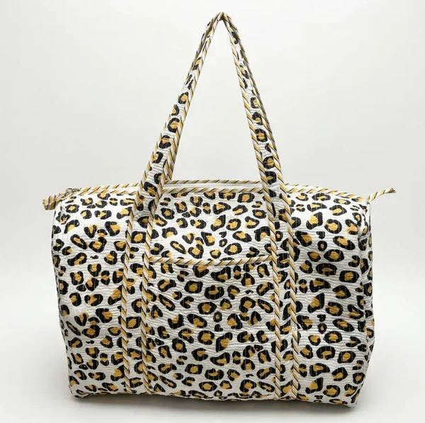 Notting Hill Golden Leopard Luxe Duffle Bag  Cotton , Handmade Vintage Looks