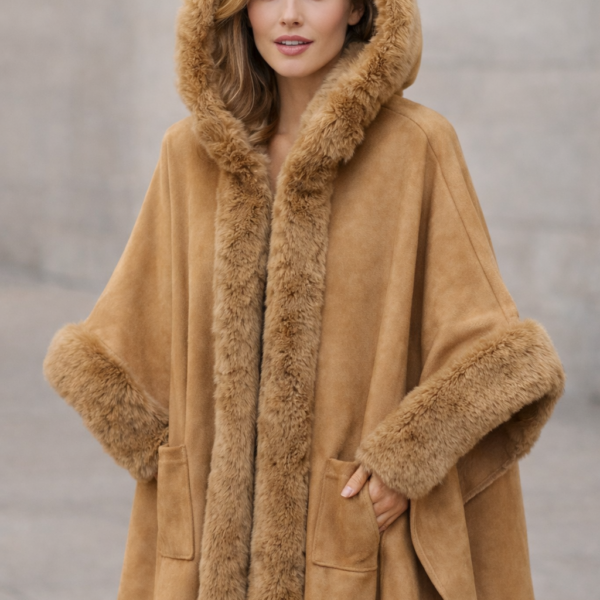 Premium Long Cape Women’s Medium  Knee Faux Fur Jacket  Women Fluffy Cropped Coat Winter Streetwear Trend  Fur Coat