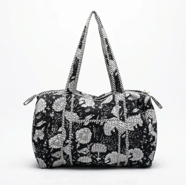 Notting Hill Midnight Bloom Quilted Duffle Bag Cotton , Handmade Vintage Looks