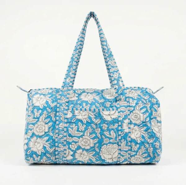 Notting Hill Sky Blossom Quilted Duffle Bag Cotton , Handmade Vintage Looks