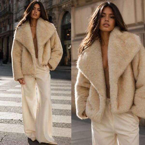 English Wolf  Fit Short Faux Fur Jacket Women Ultra Soft Luxury Winter Coat Elegant Fit Jacket