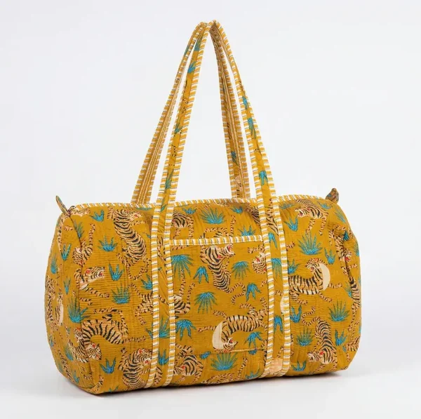 Notting Hill Golden Savannah Tiger Duffle Bag  Cotton , Handmade Vintage Looks