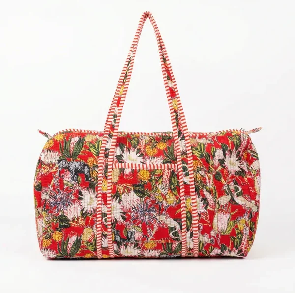 Notting Hill Scarlet Jungle Quilted Duffle Bag Cotton , Handmade Vintage Looks