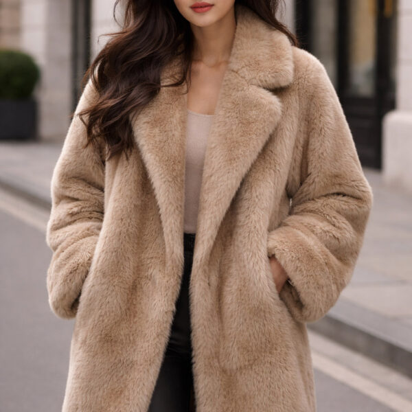 Premium Russain Wolf Women’s Long Faux Fur Jacket  Women Fluffy Cropped Coat Winter Streetwear Trend  Fur Coat