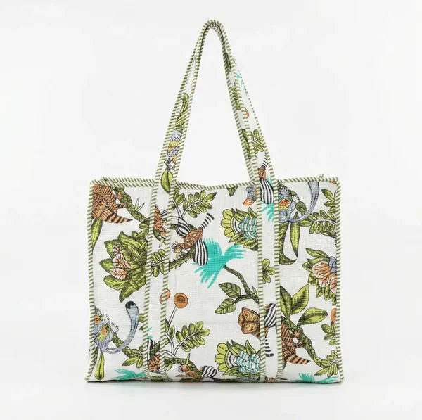 Notting Hill Emerald Canopy Quilted Tote, Cotton Bag, Shopping and Travels