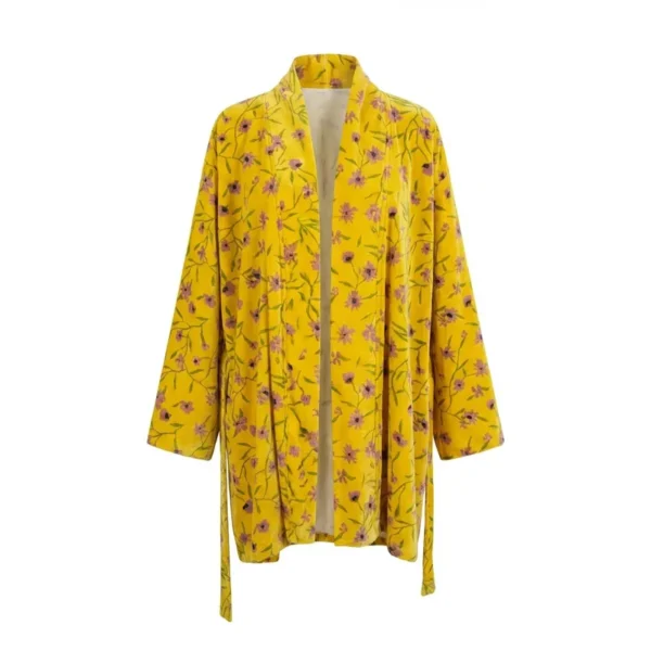 Notting Hill Soft and Comfortable Short Mustard Yellow Meadow Velvet Wrap Robe