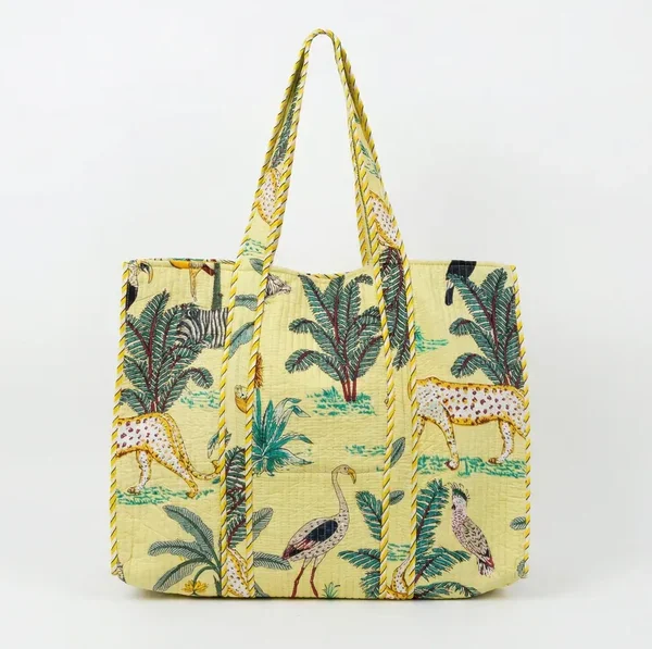 Notting Hill Mustard Savannah Quilted Reversible Tote, Cotton Bag, Shopping and Travels